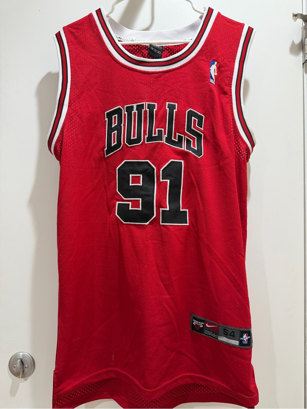 Nike Red and Black Dennis Rodman Chicago Bulls #91 Basketball Jersey
